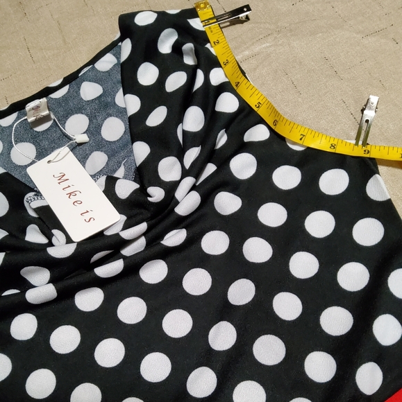 Mike is Stretch Black/Red White Polka-dot Sleeveless Sheath Dress Cowlneck Sz XL - Picture 8 of 11